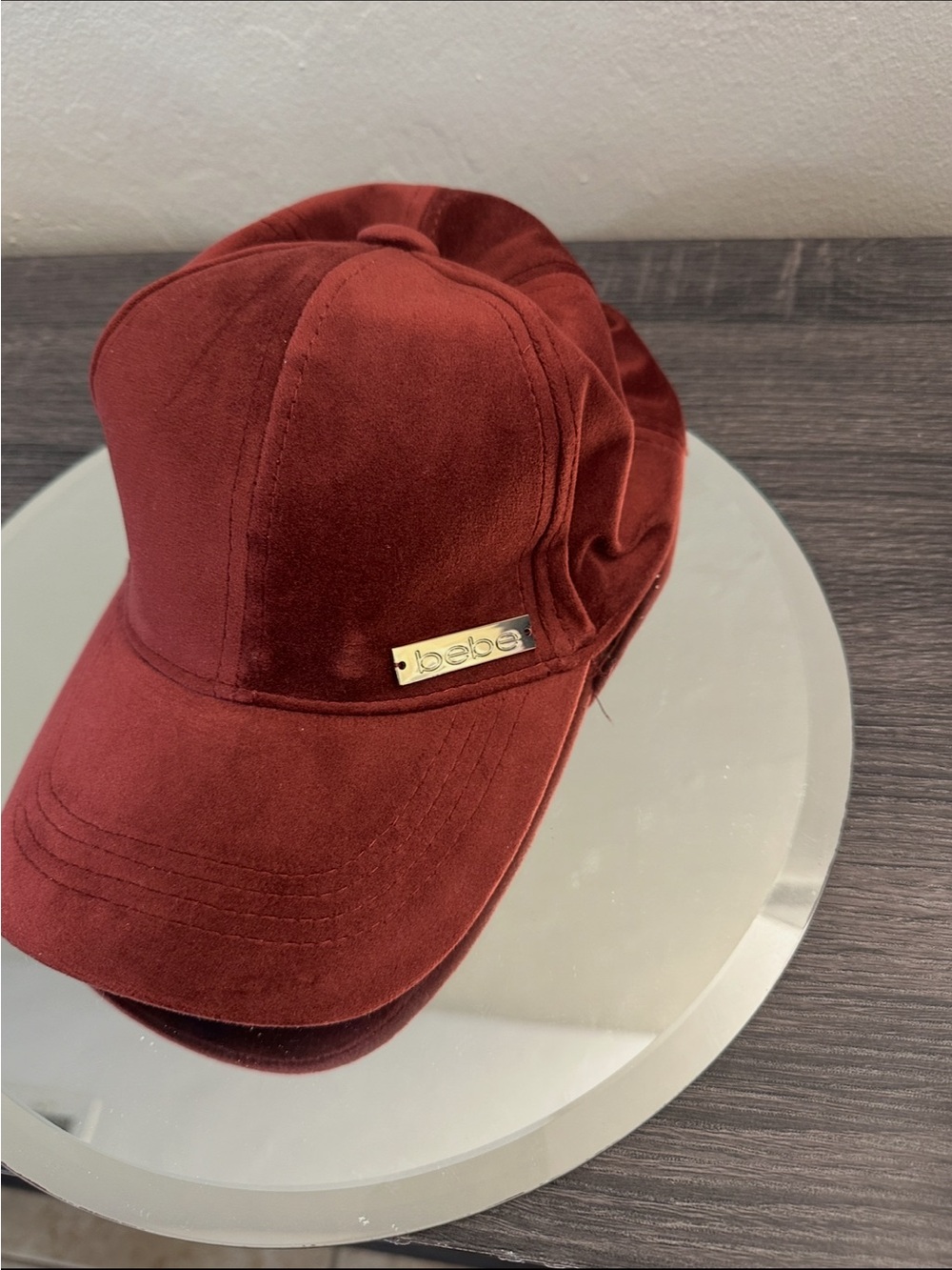 Bebe Burgundy Velvet Baseball Cap Adjustable One Size Women’s Hat